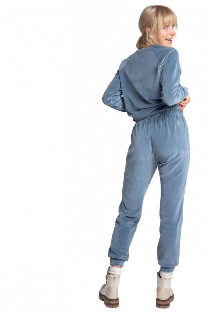 Spodnie Damskie - Welurowe Joggery - niebieskie
